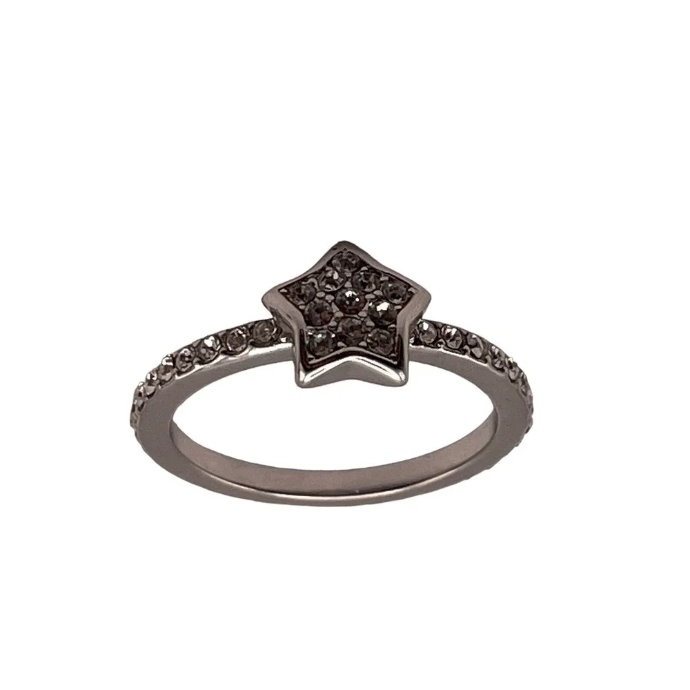 Star Ring Marked B China Silver‎ Tone Size 9 Icy Clear Rhinestones Astrology
